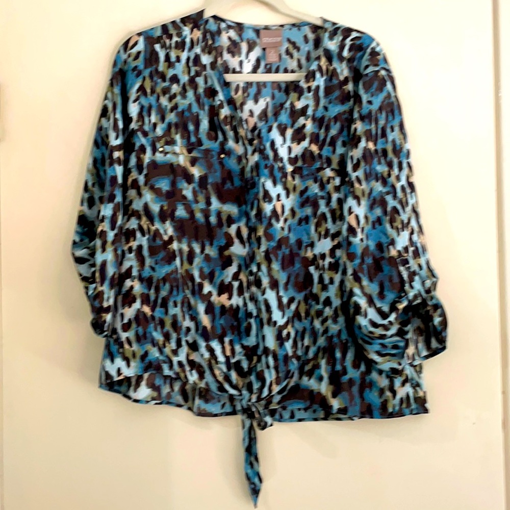 Chico’s knotted blouse with gold accents